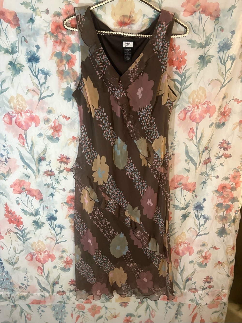 Vintage Brown Floral Midi Wrap style Dress